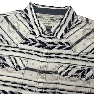 Cody James Western Shirt Mens 2XL White Black Tribal Geometric Short Sleeve Snap